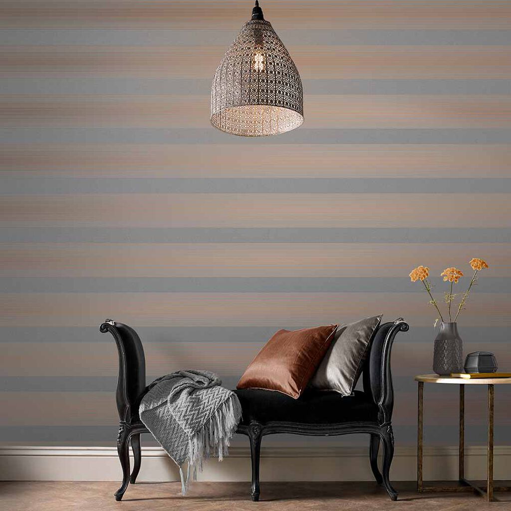 Lagom Stripe Grey & Rose Gold Wallpaper