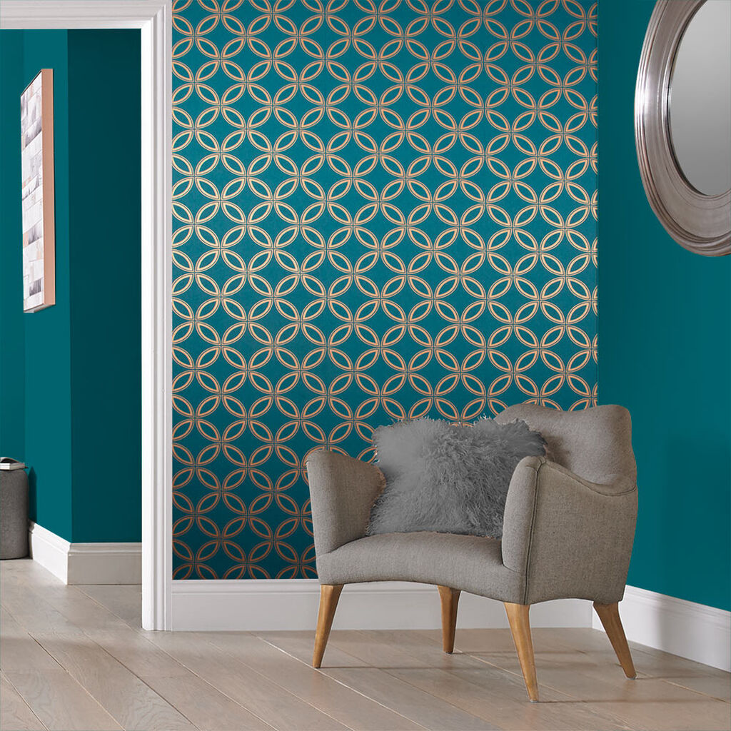 Eternity Teal and Copper Wallpaper