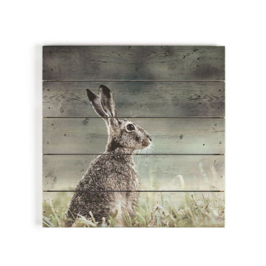 hare print on wood wall art