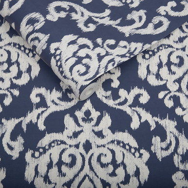 Indian Ink Damask Royal Blue Wallpaper
